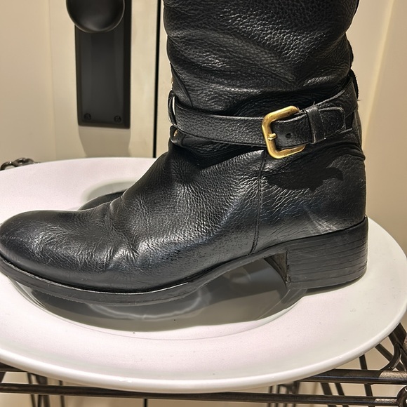 Prada, tall black boots. Size 38.5 black Calf- skin. Gold hardware.￼ - Picture 3 of 12